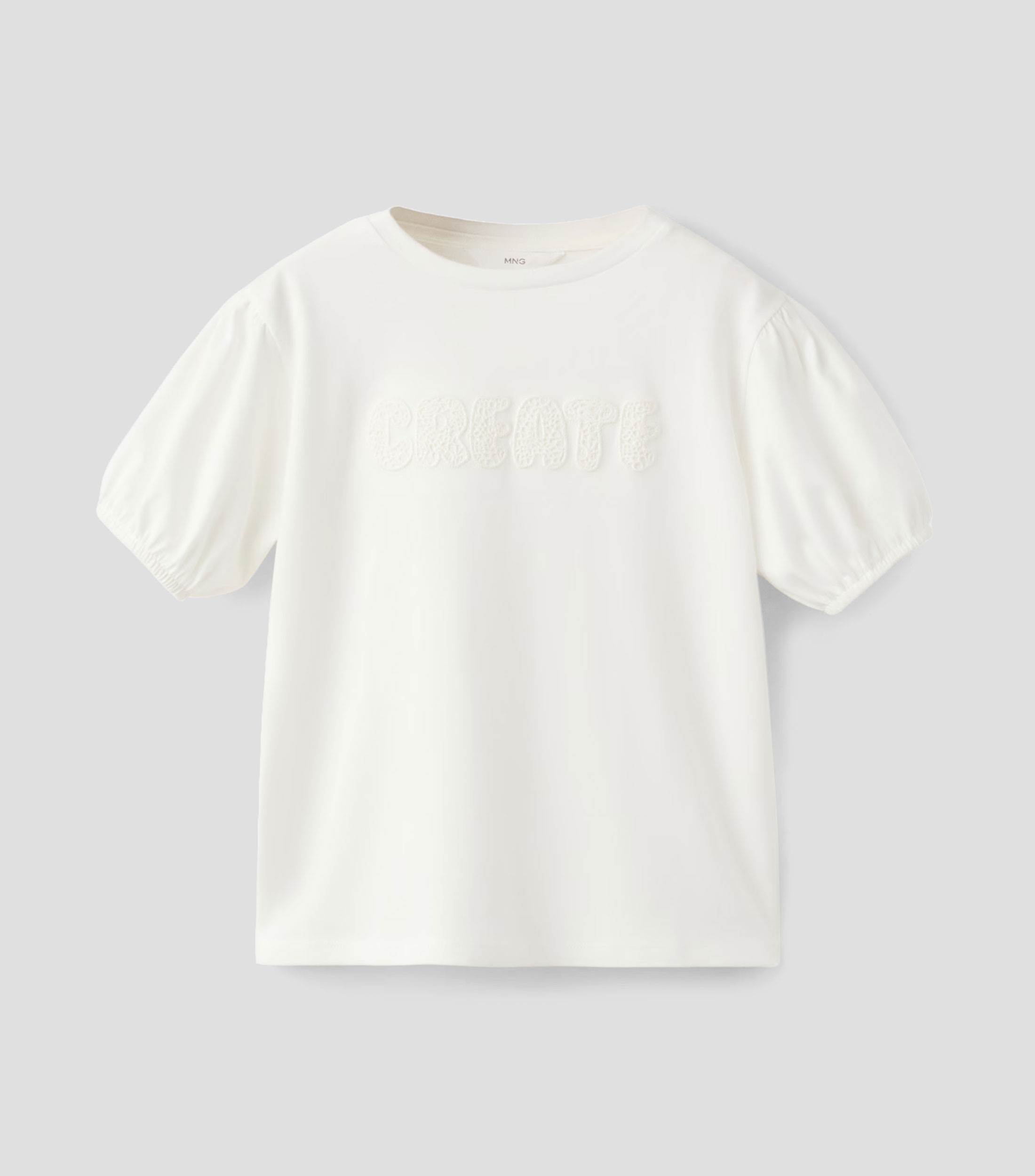 Playera de cuello redondo y manga corta con bordado sólido Niña